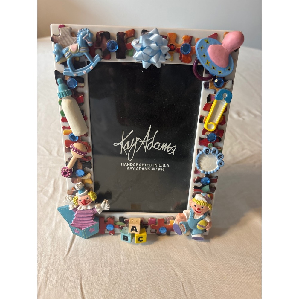 Kay Adams Picture Frame Baby 4x6 Multi Excellent 1996 Handcrafted 3D Nursery Art